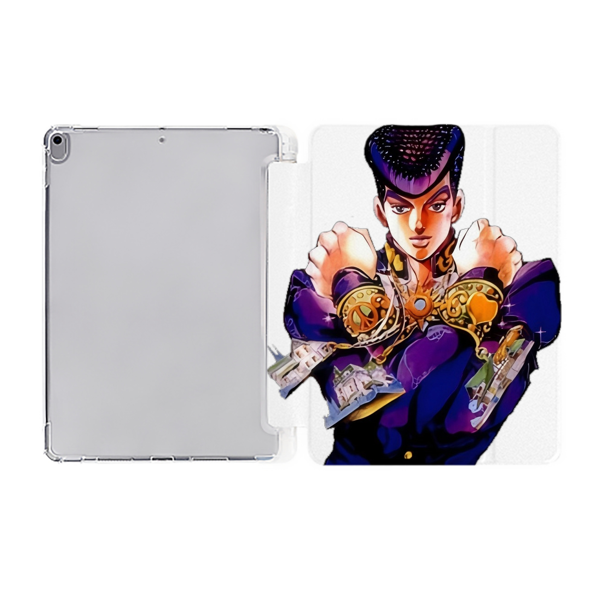 （画像用） ジョジョの奇妙な冒険 ひがしかた じょうすけ JoJo's Bizarre Adventure Higashikata Josuke IPad ケース ペン収納付き 三つ折りスタンド PUレザー×シリコン 対応機種9.5/10.5/10.9インチ